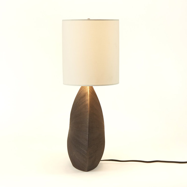 Matte Black Ceramic Table Lamp with Ivory Linen Shade