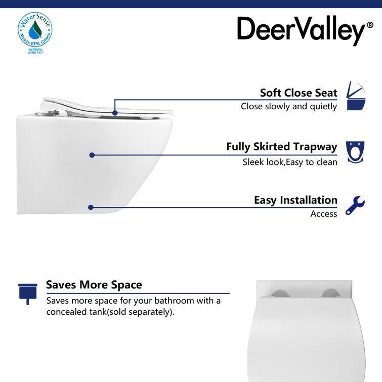 White Ceramic Elongated Wall Mounted Dual Flush Toilet