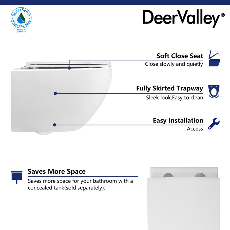 White Ceramic Elongated Wall Mounted Dual Flush Toilet
