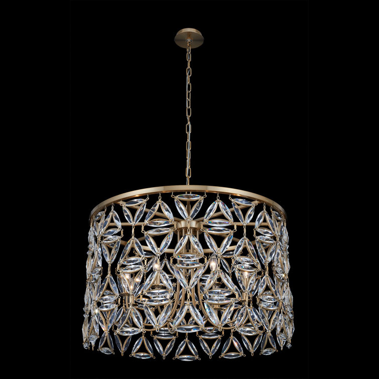 34'' Brass and Crystal Drum Pendant Light