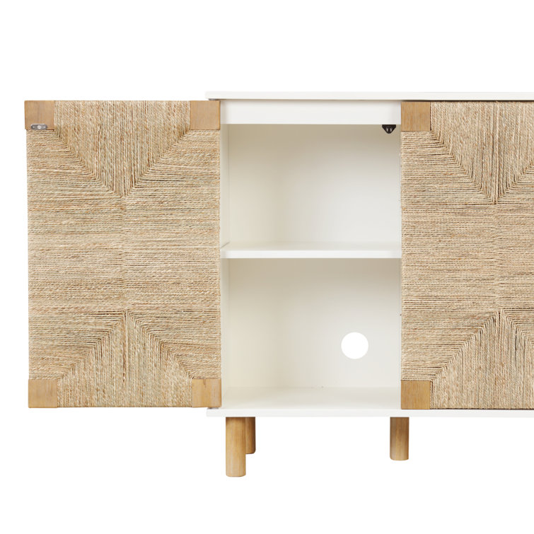 Beacon White and Seagrass Freestanding Storage Cabinet with Adjustable Shelving