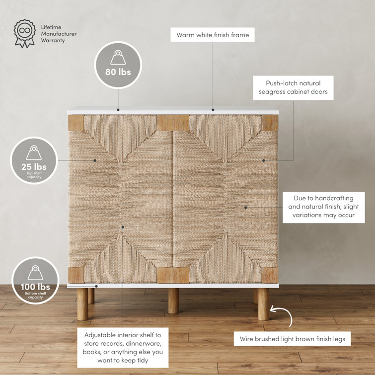 Beacon White and Seagrass Freestanding Storage Cabinet with Adjustable Shelving