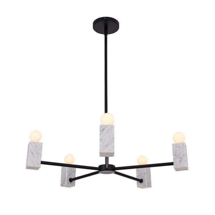 Matte Black and White Marble 5-Light Modern Chandelier