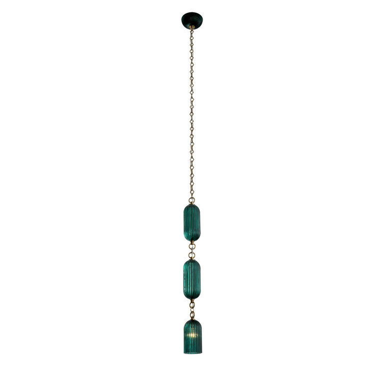 Peacock Green Glass and Brass Mini Pendant Light