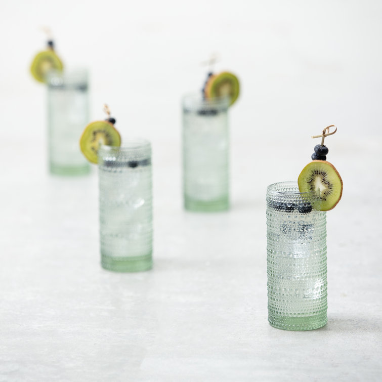 Sage Green Recyclable Glass Highball Set with Beaded Detailing