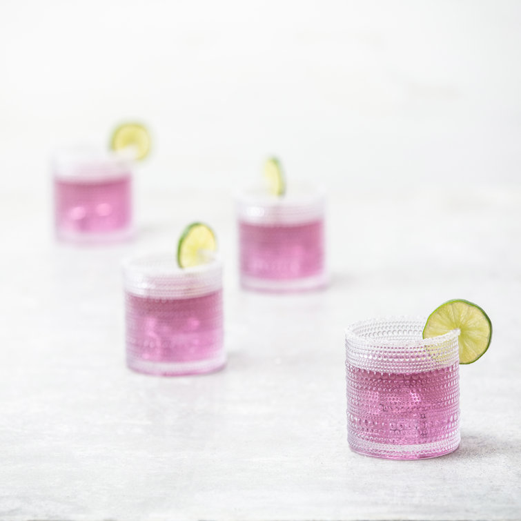 Clear Textured Glass Beaded 14oz Triple Old Fashioned Set