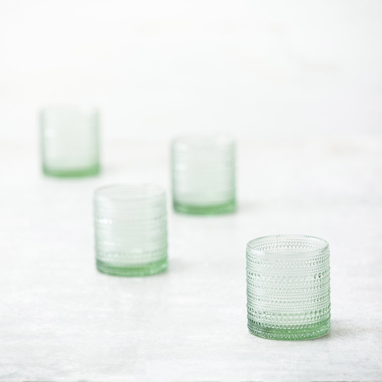 Sage Green Beaded Hobnail 14oz Glass Set