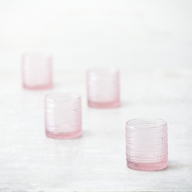 Pink Beaded Glass 14oz Triple Old Fashioned Set of 6