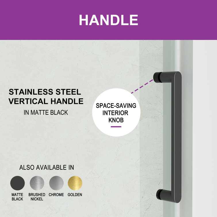 Matte Black Frameless Sliding Shower Door with Clear Tempered Glass