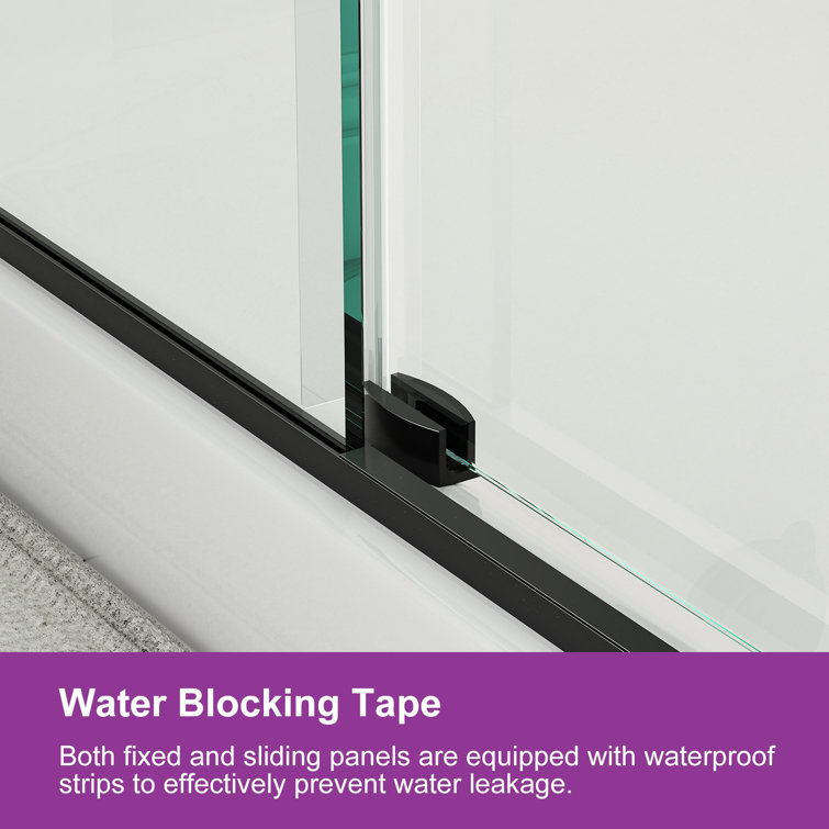 Matte Black Frameless Sliding Shower Door with Clear Tempered Glass