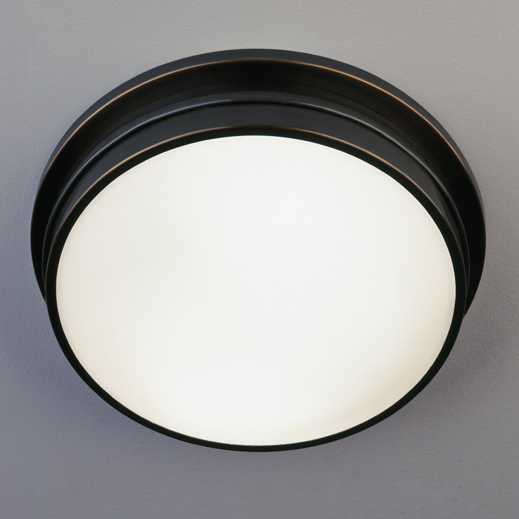 Deep Patina Bronze Drum Flush Mount with Frosted Glass