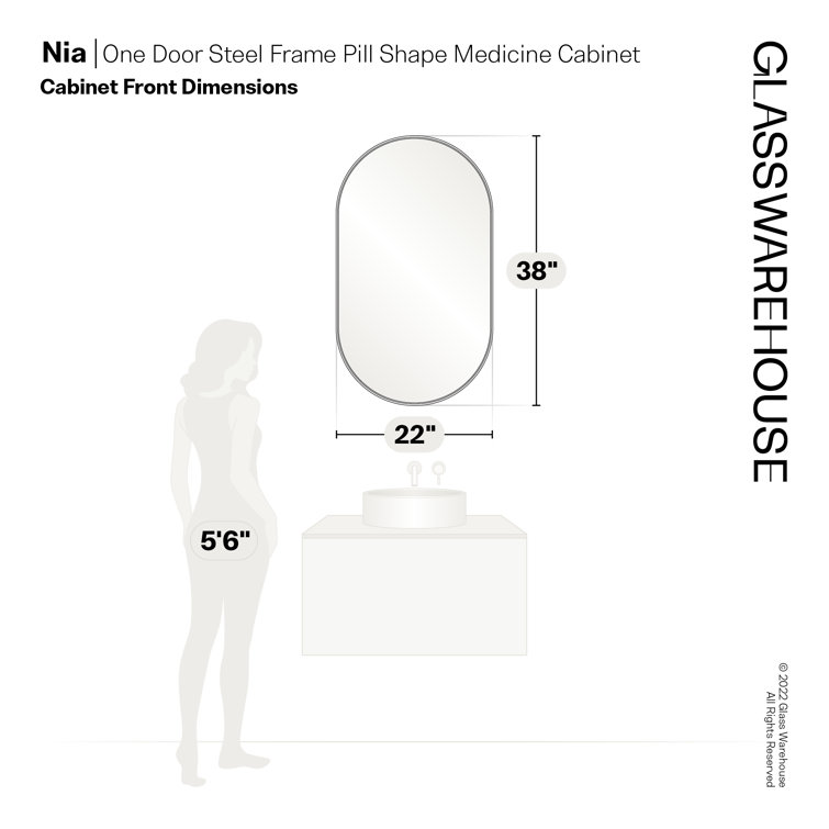 Satin Brass Oval Recessed Medicine Cabinet with Mirror