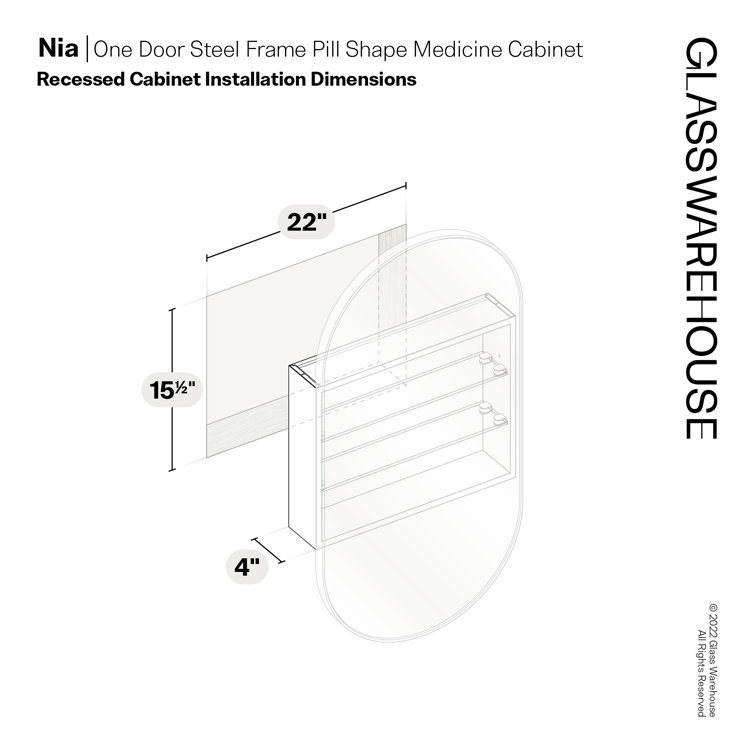 Satin Brass Oval Recessed Medicine Cabinet with Mirror