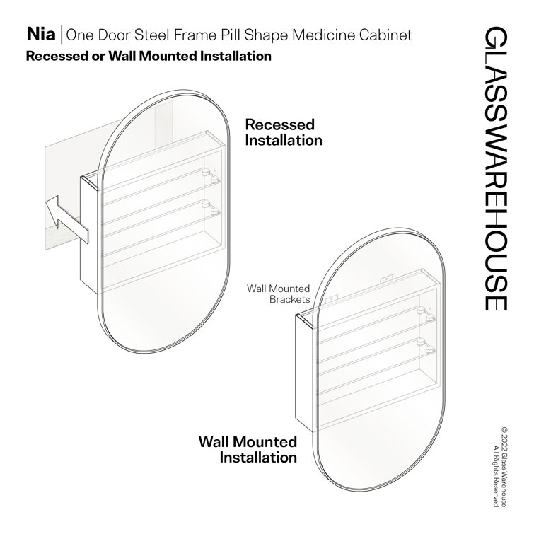 Satin Brass Oval Recessed Medicine Cabinet with Mirror