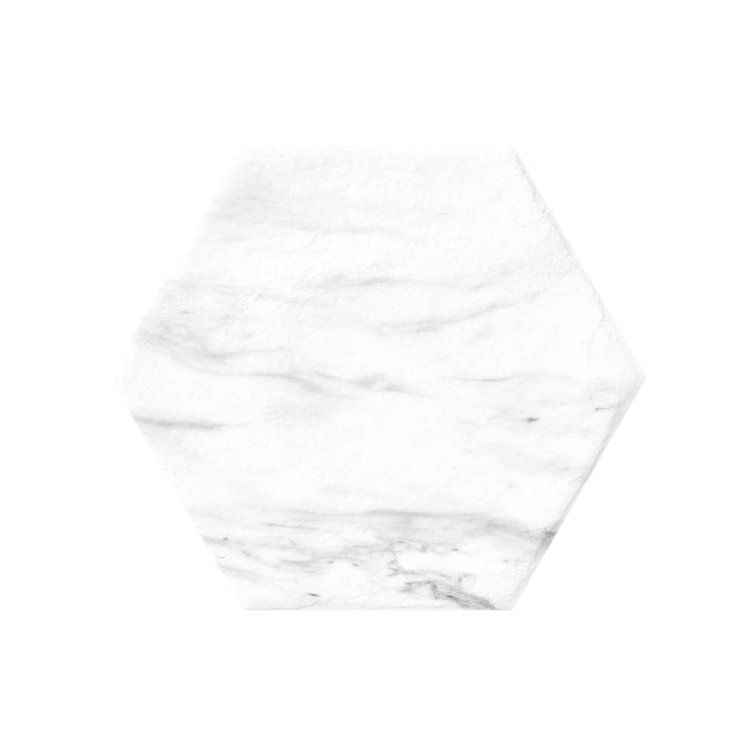 9" x 8" White Porcelain Marble Look Hexagon Tile