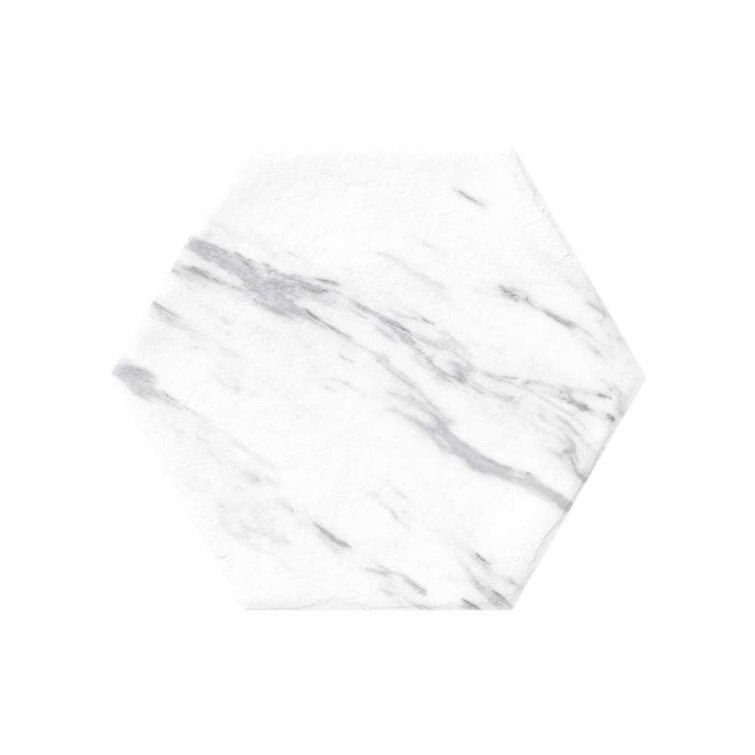 9" x 8" White Porcelain Marble Look Hexagon Tile