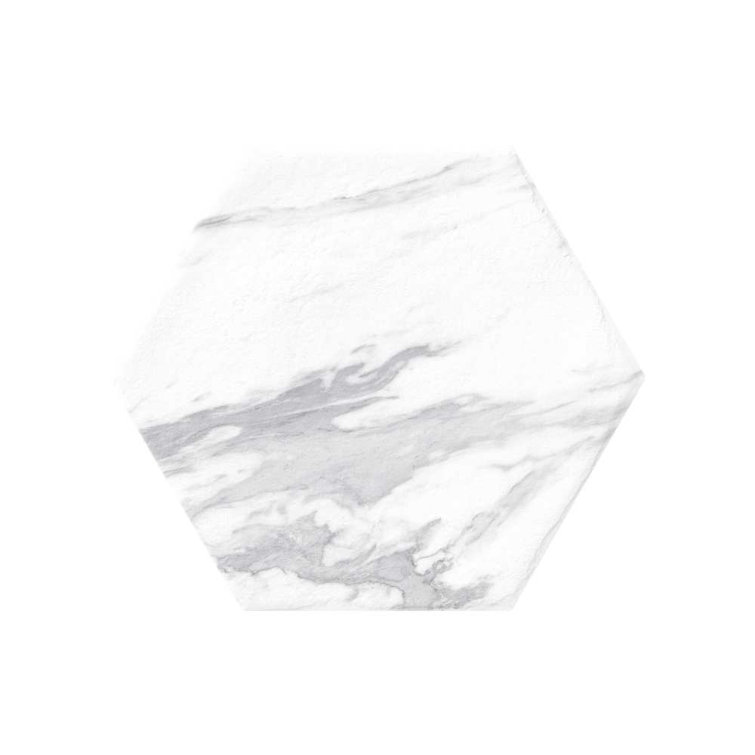 9" x 8" White Porcelain Marble Look Hexagon Tile