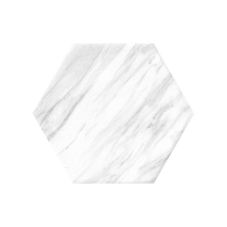 9" x 8" White Porcelain Marble Look Hexagon Tile