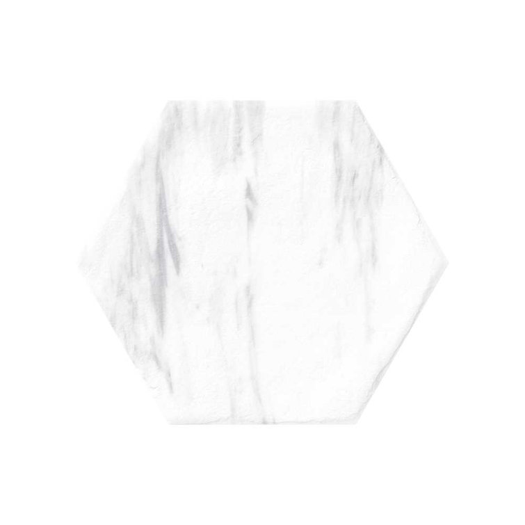 9" x 8" White Porcelain Marble Look Hexagon Tile