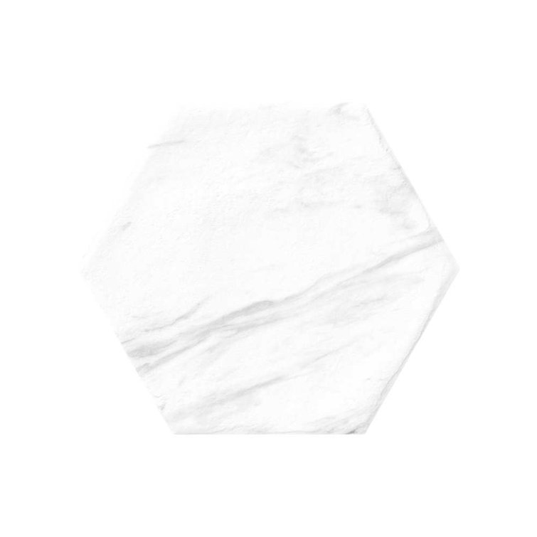 9" x 8" White Porcelain Marble Look Hexagon Tile
