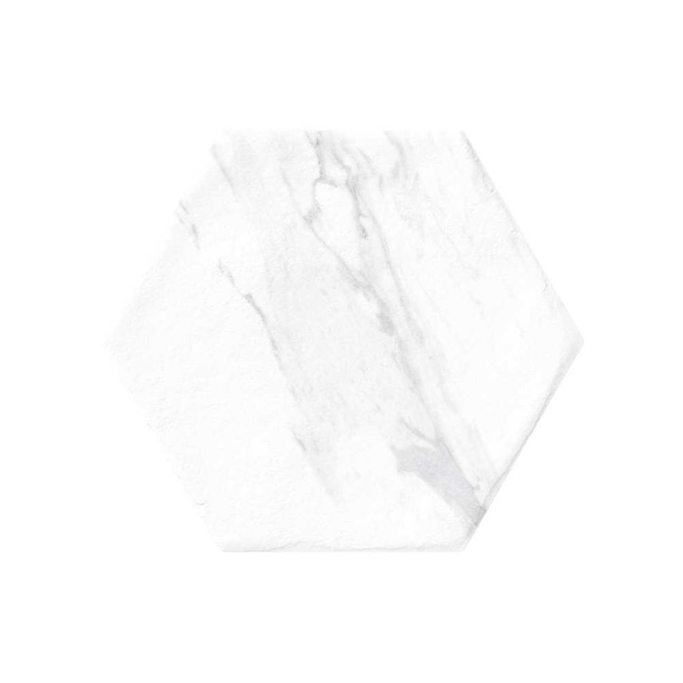 9" x 8" White Porcelain Marble Look Hexagon Tile