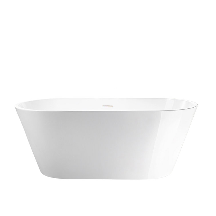54'' White Acrylic Freestanding Soaking Bathtub with Integrated Overflow