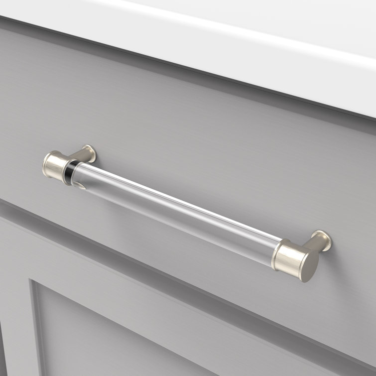 Satin Nickel and Acrylic Modern Cabinet Pull Handle