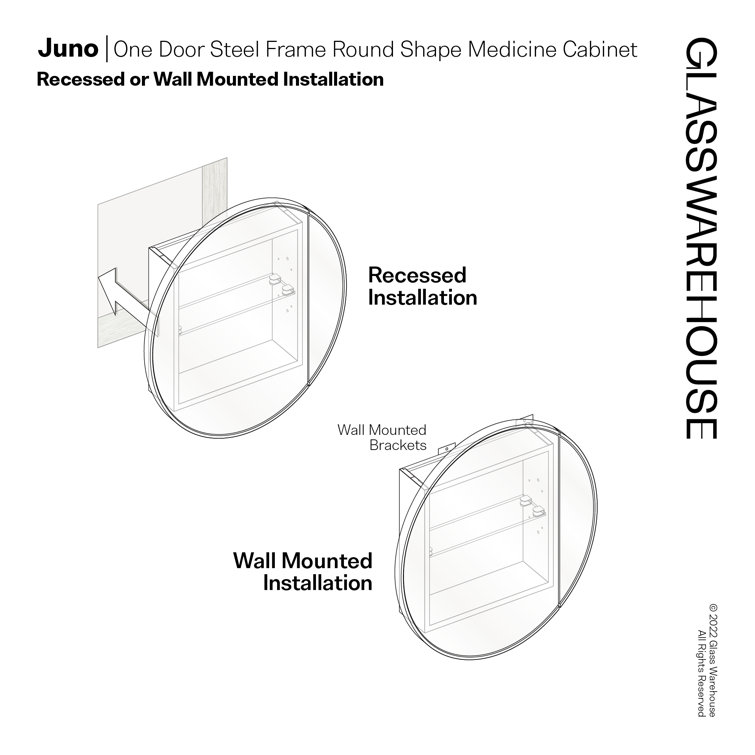 White Round Steel Framed Medicine Cabinet with Mirror