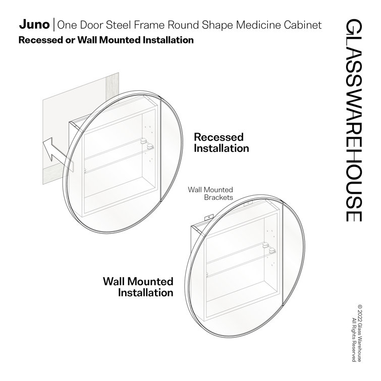 White Round Steel Framed Medicine Cabinet with Mirror