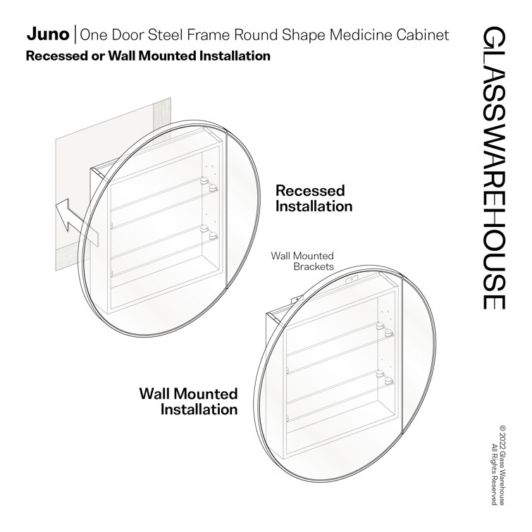 Black Round Steel Recessed Medicine Cabinet with Mirror