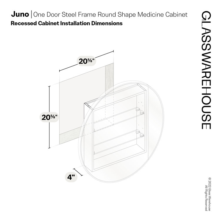 Black Round Steel Recessed Medicine Cabinet with Mirror