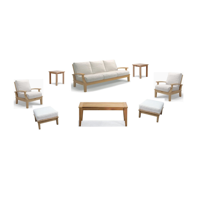 Teak 5-Seat Modular Patio Sofa Set with White Sunbrella Cushions