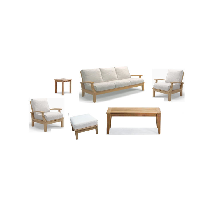 Teak 5-Seat Outdoor Sofa Set with White Sunbrella Cushions