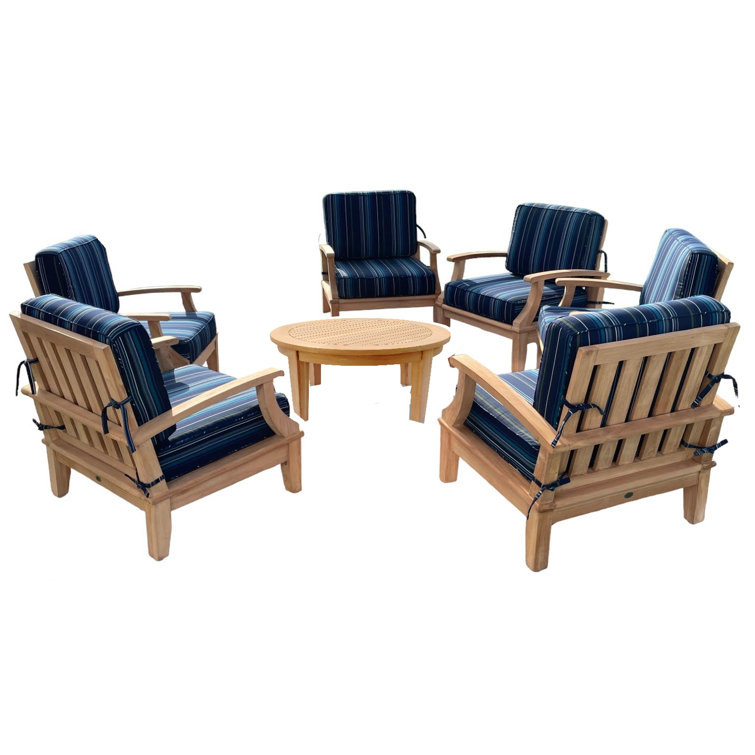 Teak 6-Piece Patio Set with Blue Sunbrella Cushions