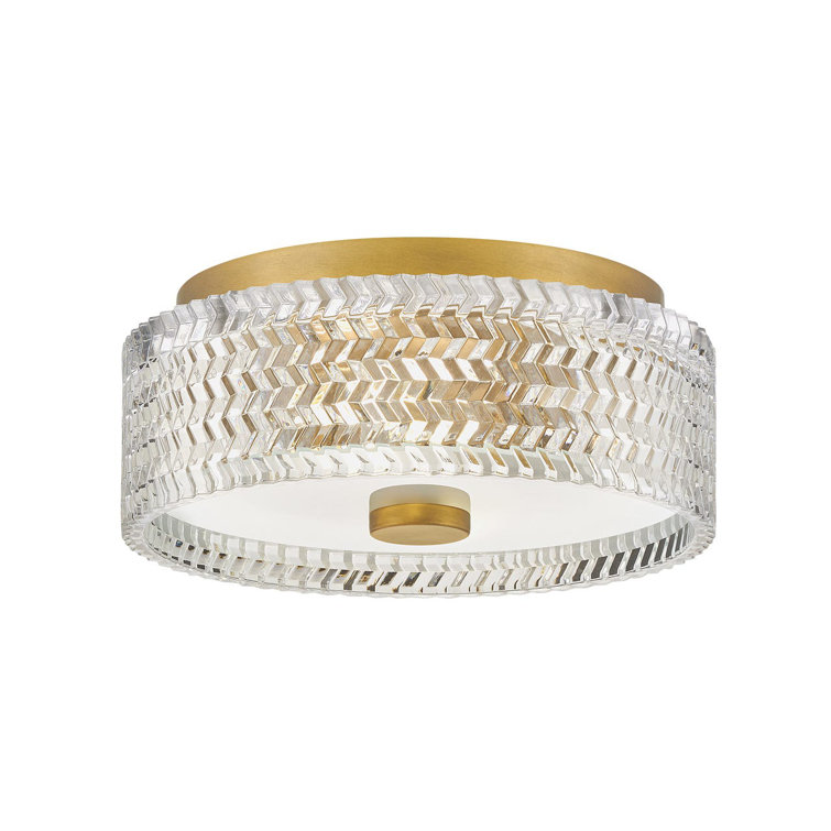 Heritage Brass and Clear Chevron Glass LED Drum Light