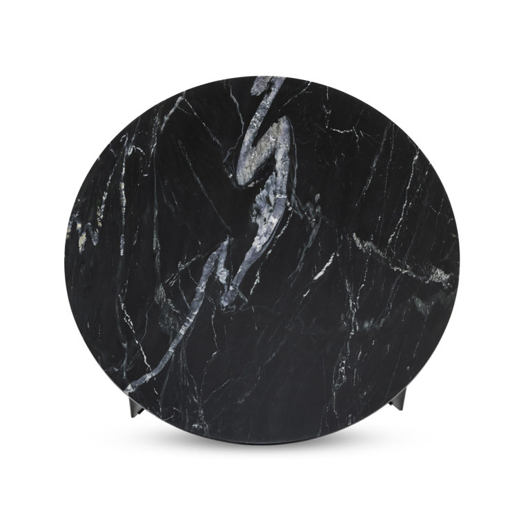 Black Marble Round Coffee Table with Metal Base and Storage