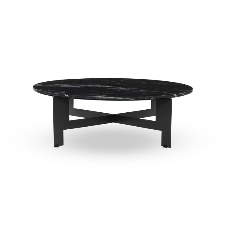 Black Marble Round Coffee Table with Metal Base and Storage