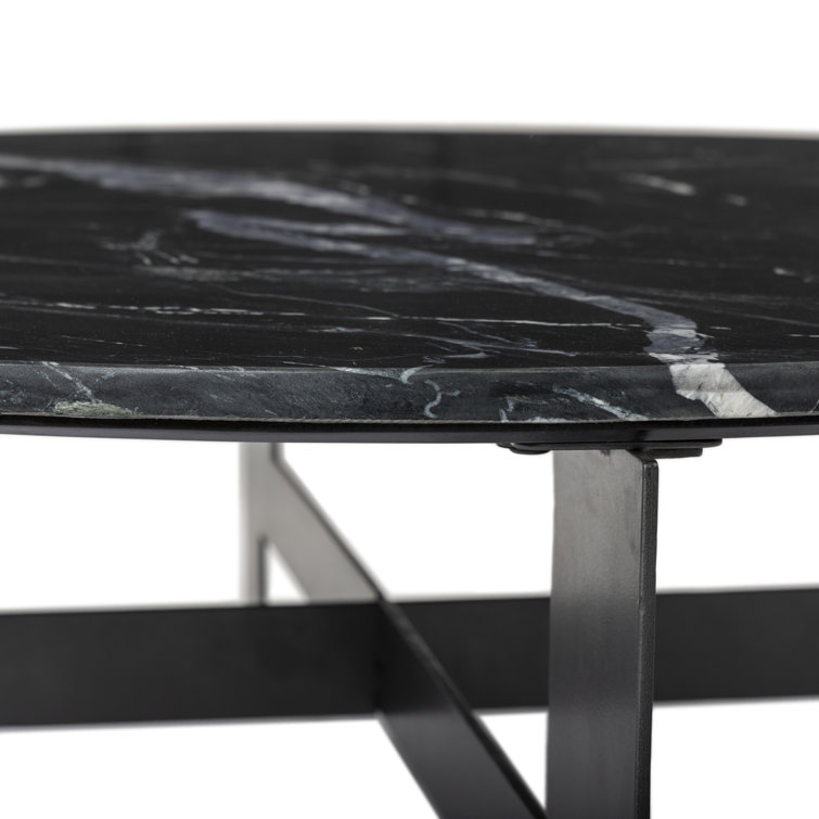 Black Marble Round Coffee Table with Metal Base and Storage