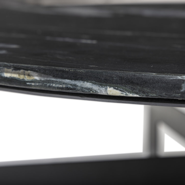 Black Marble Round Coffee Table with Metal Base and Storage