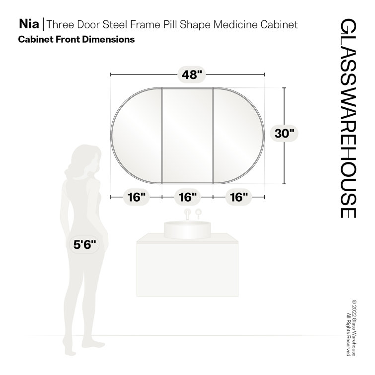 Black Framed Oval Recessed Medicine Cabinet with Mirror