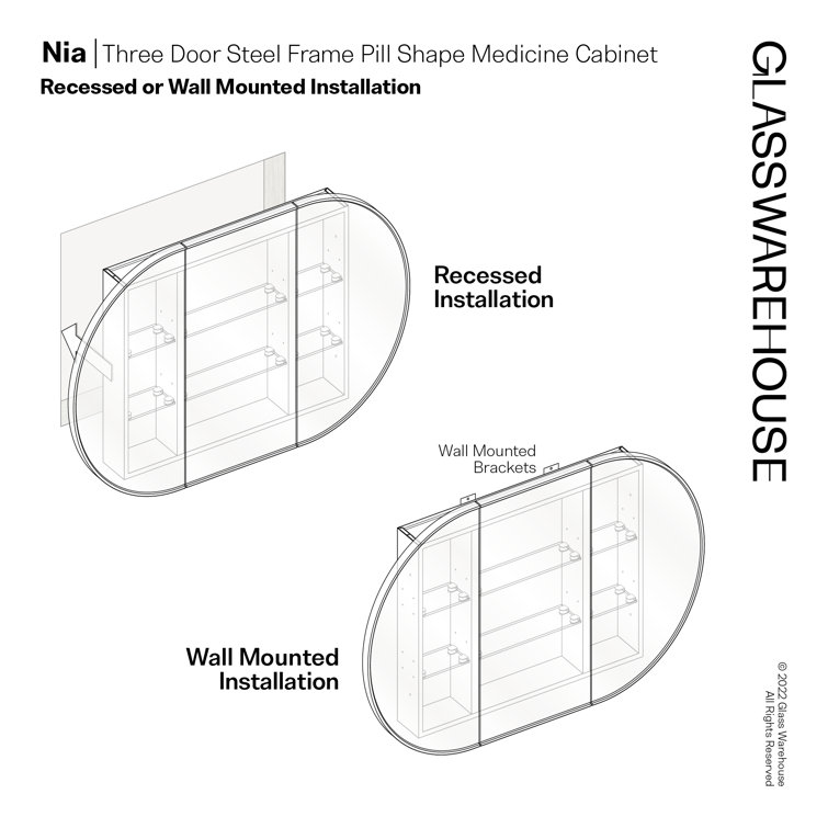 Black Framed Oval Recessed Medicine Cabinet with Mirror