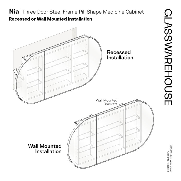 White 60" x 30" Recessed Medicine Cabinet with Adjustable Shelves