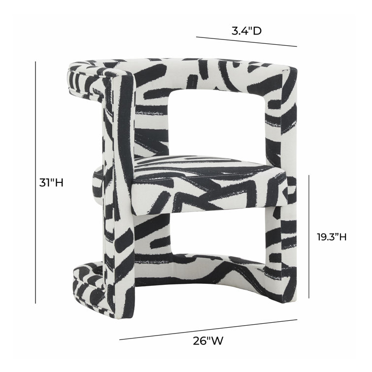 Black and White Velvet Abstract Wishbone Accent Chair