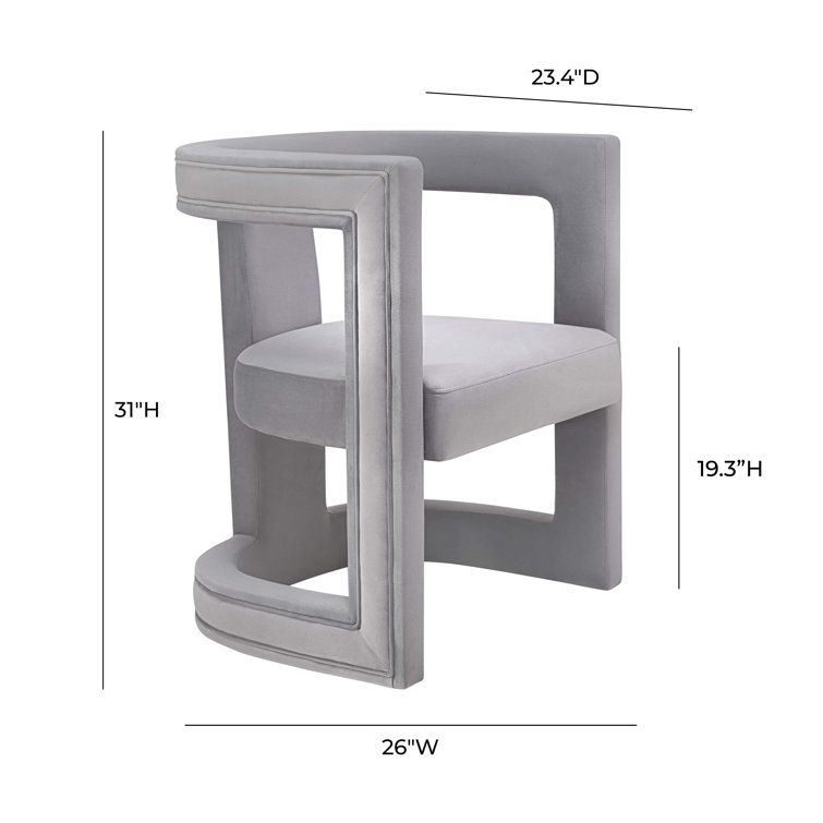 Ada Grey Velvet Birch Wood Accent Chair with Cut-Out Design