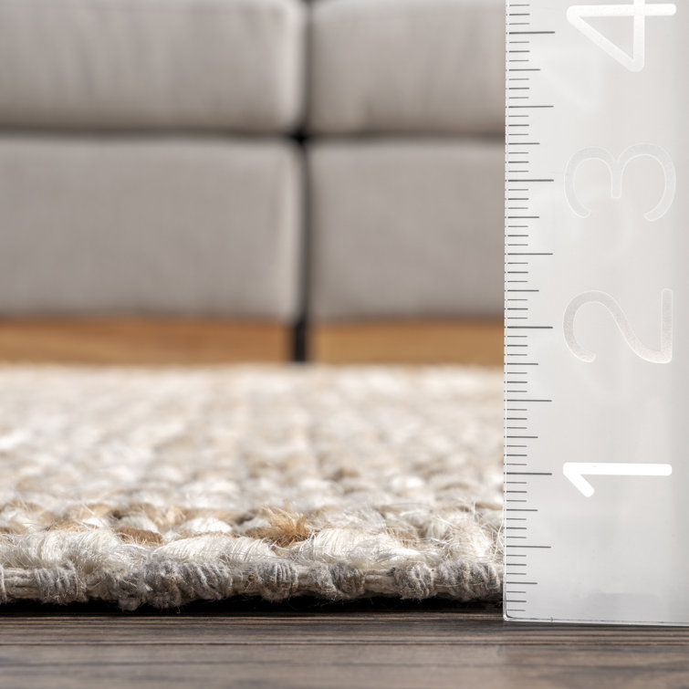 Ivory and Beige Braided Cotton Rectangular Area Rug, 5' x 8'