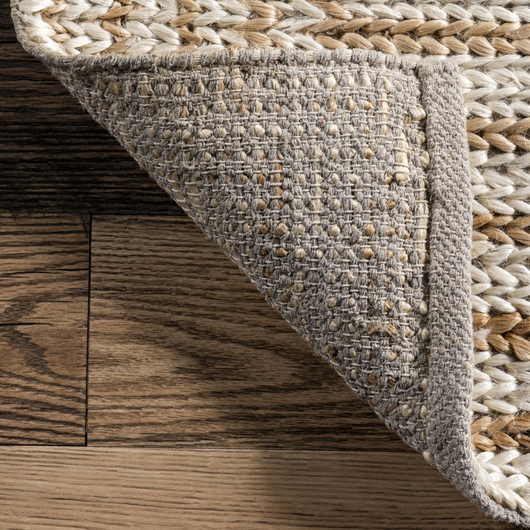 Ivory and Beige Braided Cotton Rectangular Area Rug, 5' x 8'