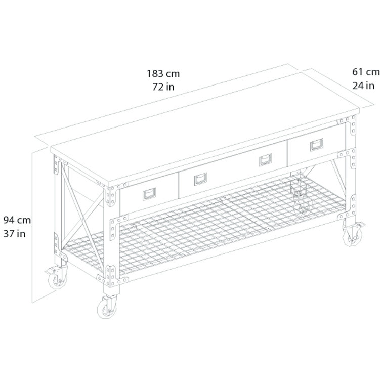 Duramax 72" Black Steel and Wood Rolling Workbench