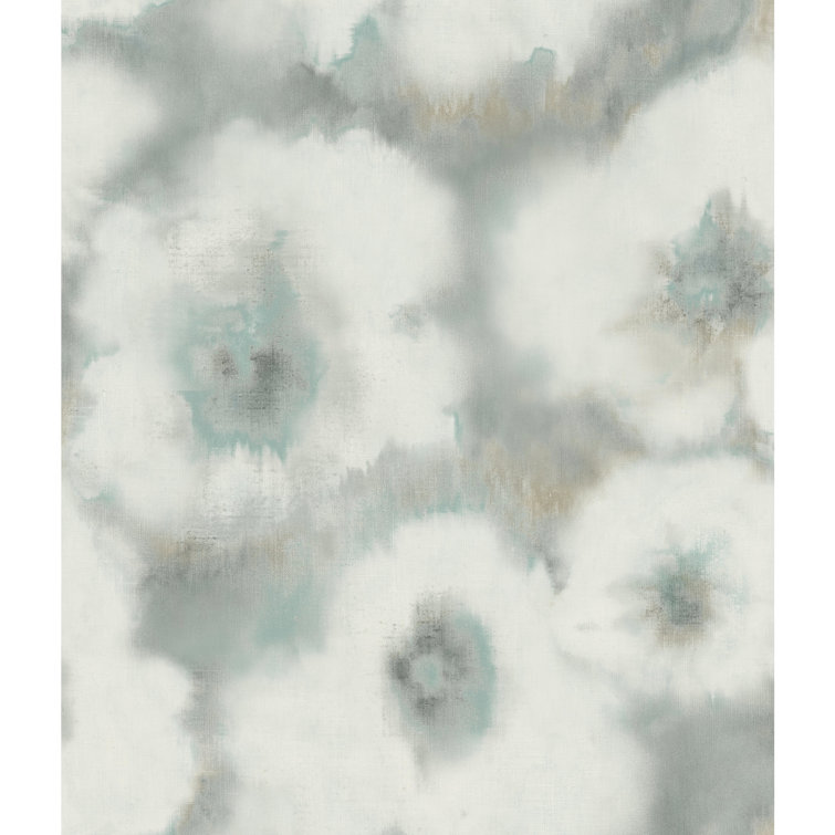 Aqua and Blue Floral Non-Pasted Washable Wallpaper