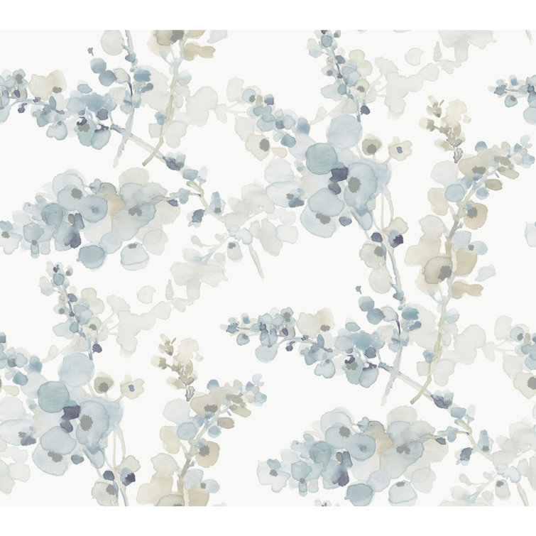 Blue and Silver Floral Non-Pasted Washable Wallpaper