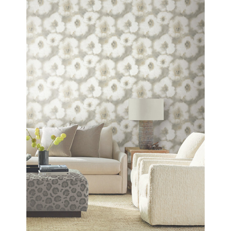 Neutral Floral Linen Canvas Non-Pasted Wallpaper Roll